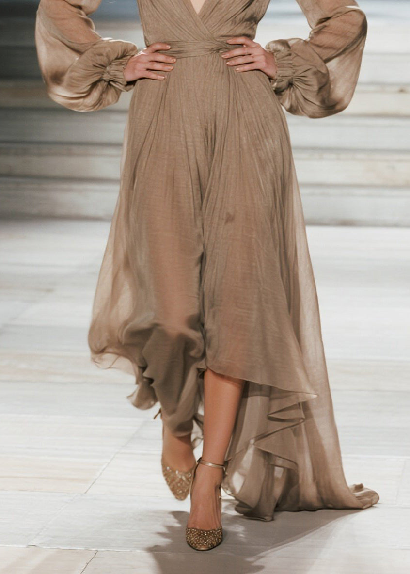 V Neck Wrinkled Patchwork Cotton Maxi Dresses Fall