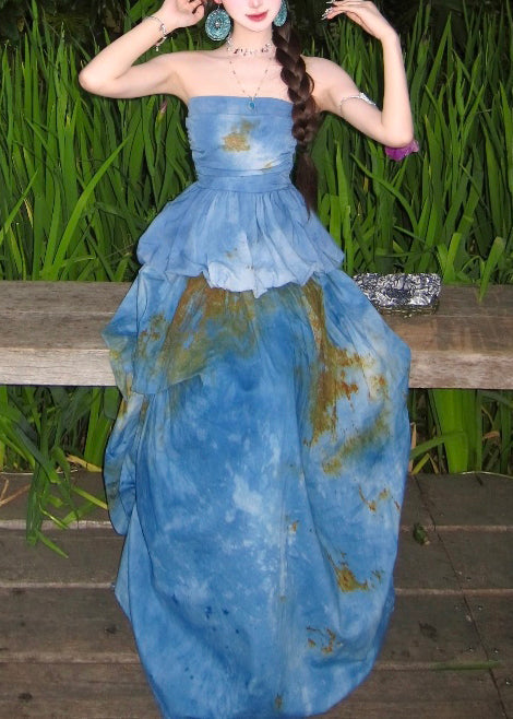 Sea Blue Cold Shoulder Tie Dye Two Pieces Set Summer