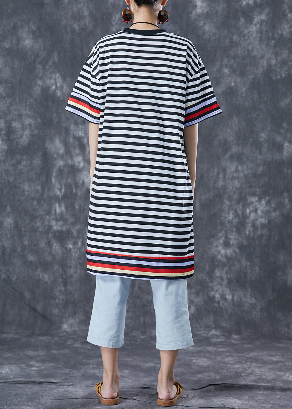 Black Striped Ice Silk Knit Vacation Dresses Summer