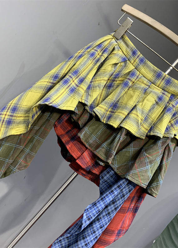 Colorblock Plaid Asymmetrical Patchwork Skirts Summer