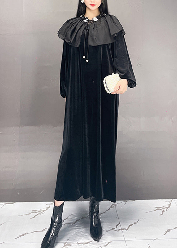 Chice White Sailor Collar Patchwork Silk Velour Maxi Dress Fall
