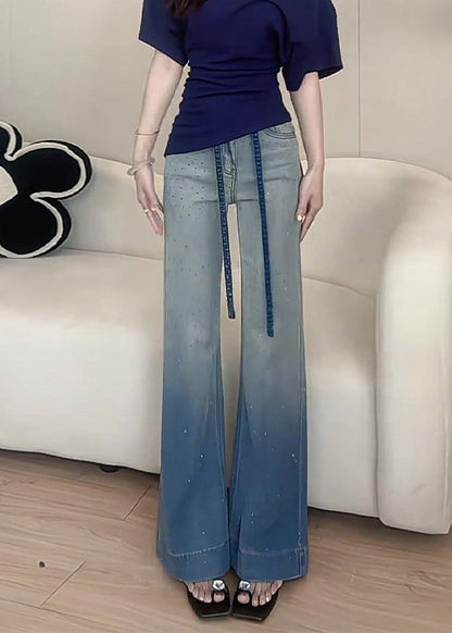 New Gradient Color Zircon Denim Wide Leg Pants Fall