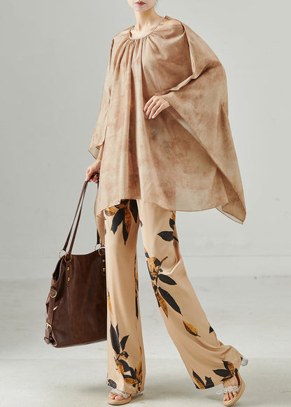 Modern Khaki Oversized Tie Dye Two Piece Set Clothing Batwing Sleeve