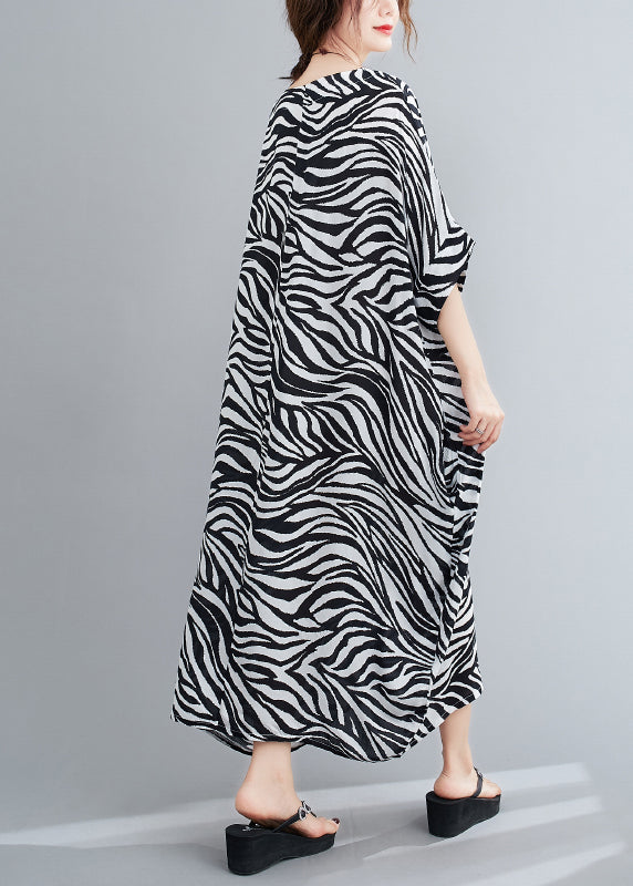 Stylish O-neck Striped Print Vacation Dress Batwing Sleeve