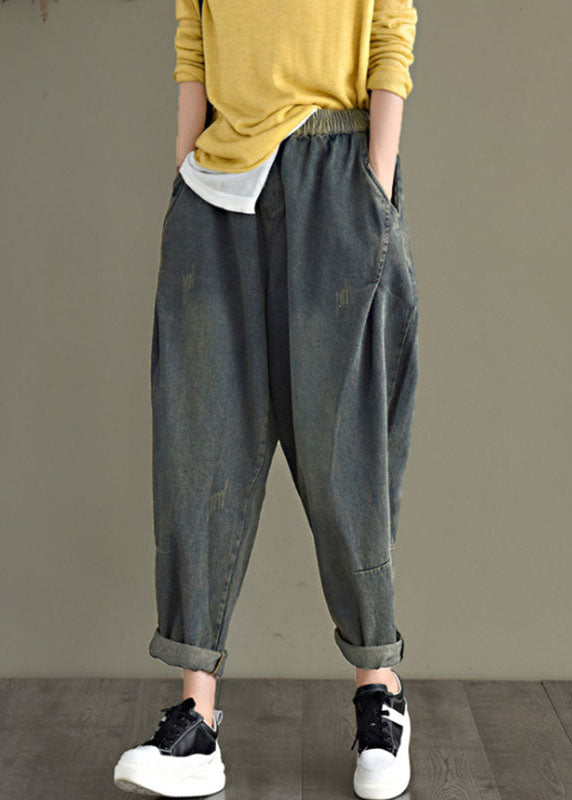 Blue Retro Pockets Harem Fall Denim Pants