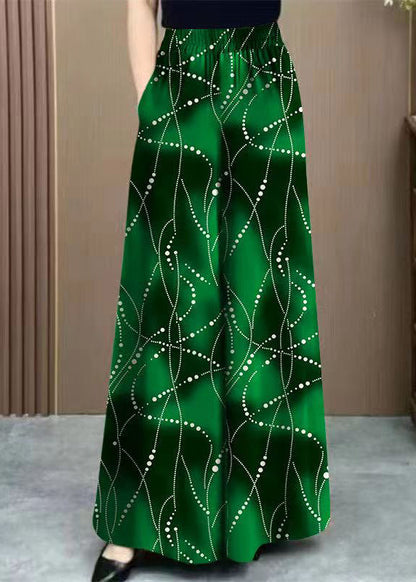Khaki Pockets Print Elastic Waist Ice Silk Pants Summer
