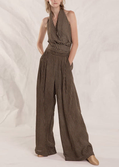 Original Plaid Tank Top and High Waist Wide Leg Pants Two Pieces Summer