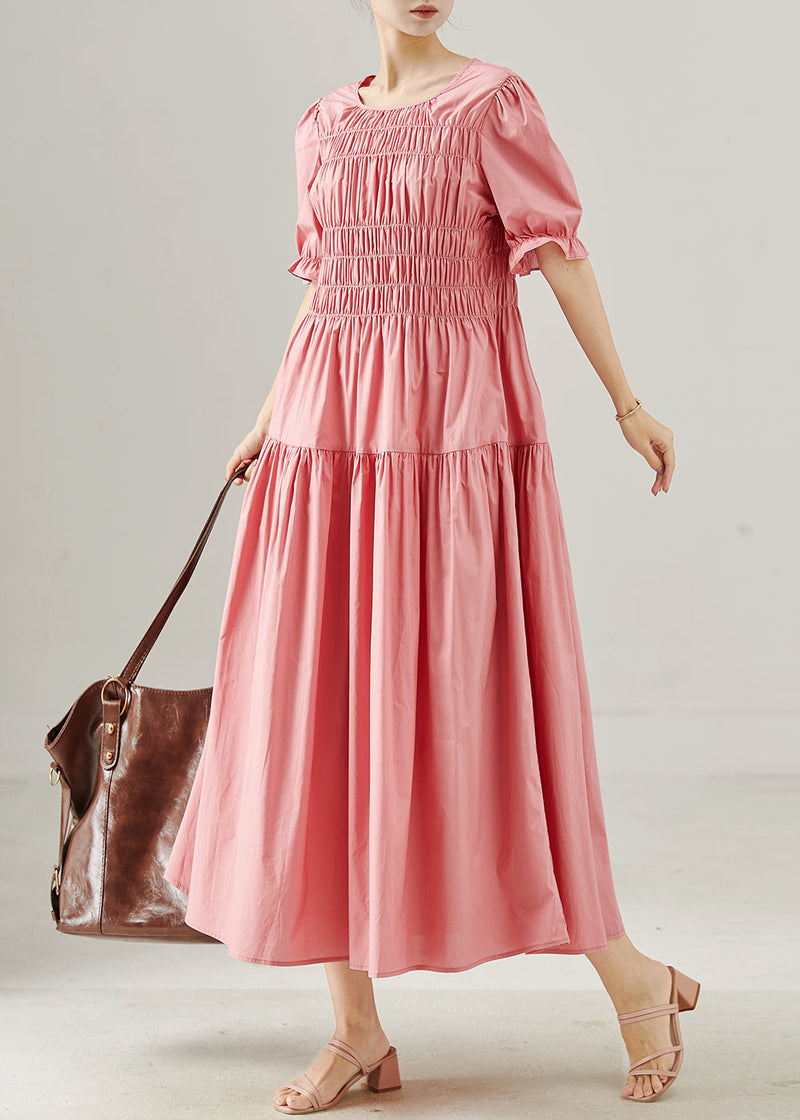 Pink Wrinkled Silm Fit Cotton Holiday Dress Summer
