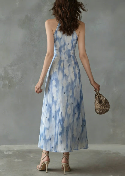 Unique Ruffled Print Slim Fit Chiffon Dress Sleeveless Summer