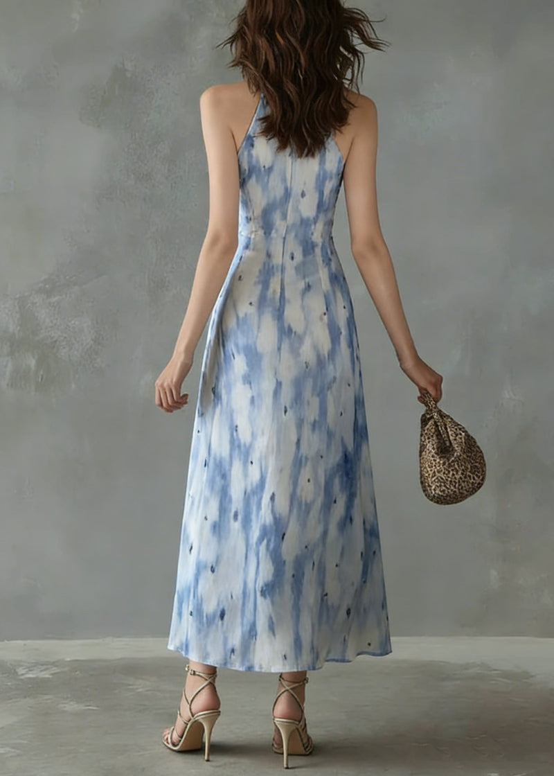 Unique Ruffled Print Slim Fit Chiffon Dress Sleeveless Summer