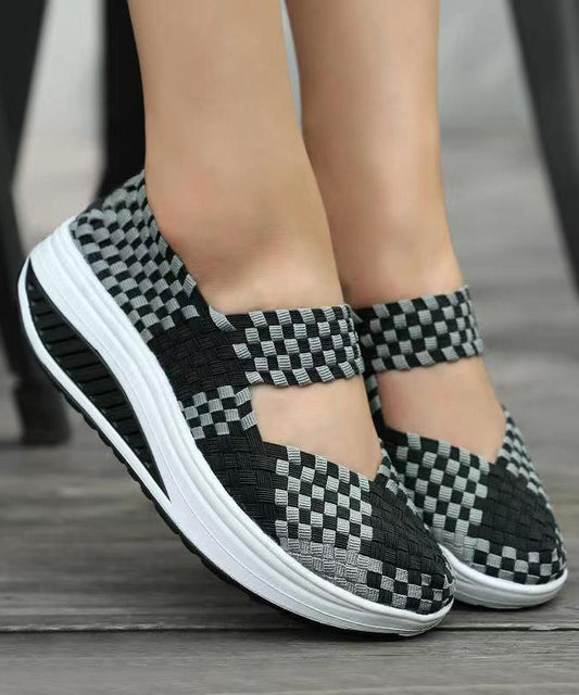 Black Knit Fabric Art Splicing High Wedge Heels Shoes