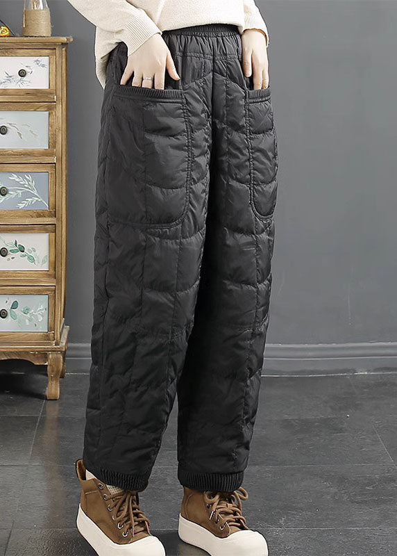 Simple Brown Pockets Warm Duck Down Pants Winter