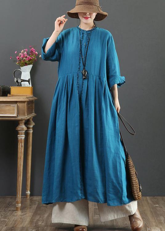 O Neck Cinched Spring Dresses Neckline Blue Robes Dress