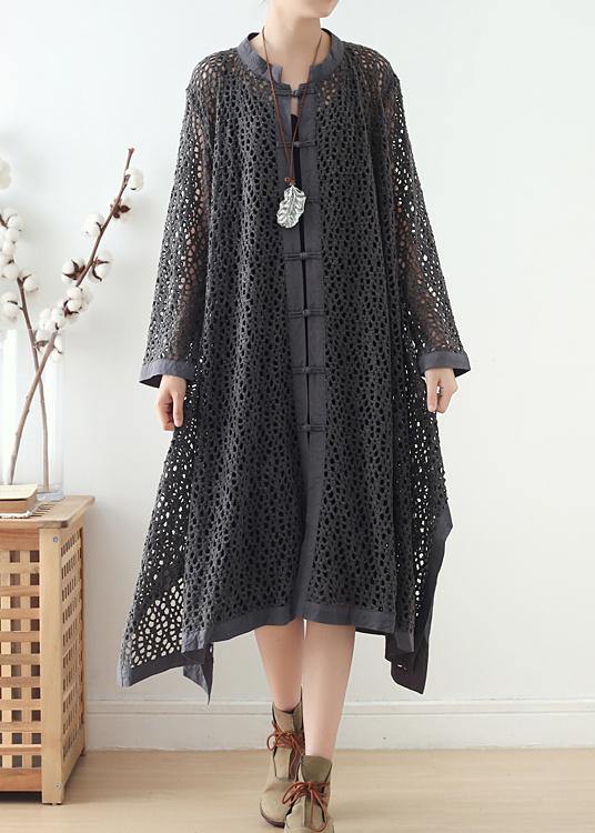 Hollow Out Spring Black Loose Coat