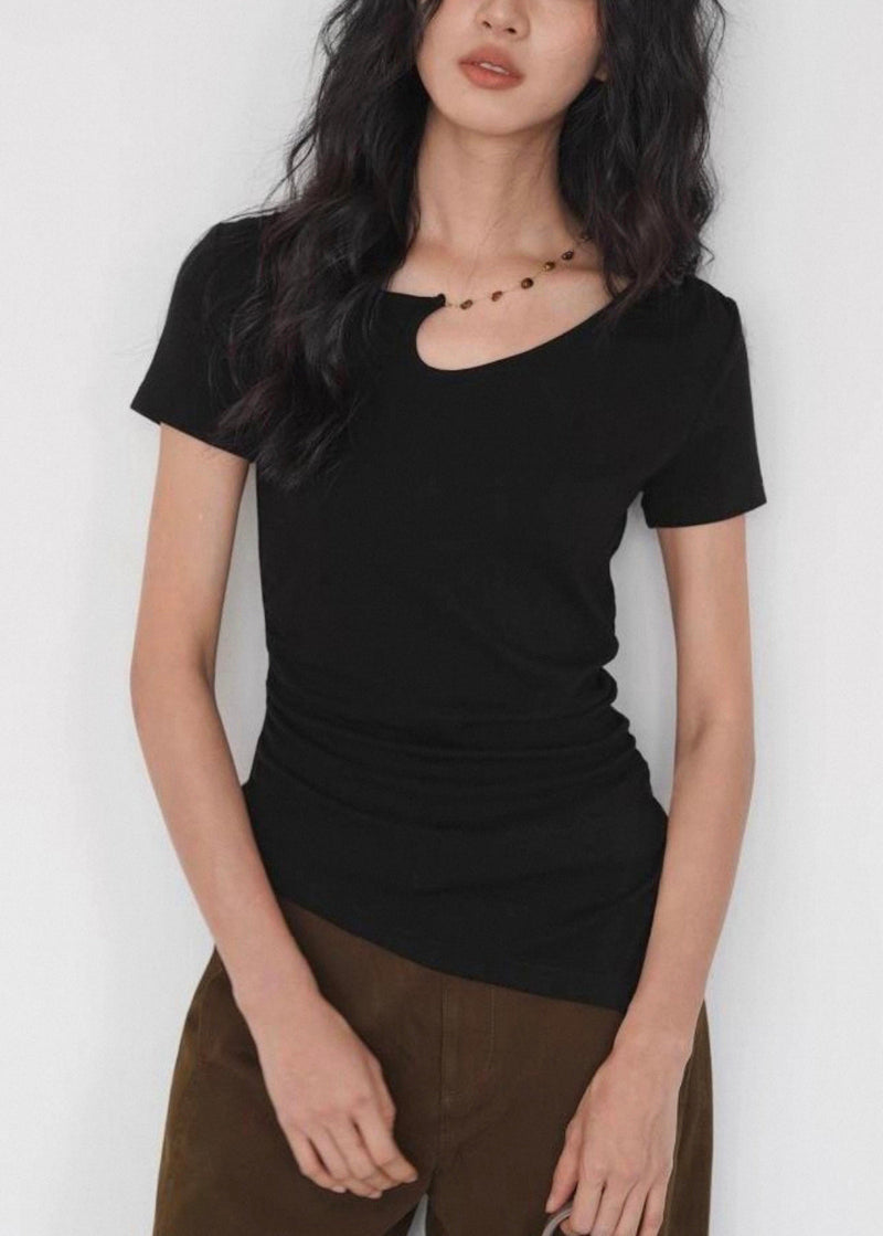 Black Asymmetrical Cotton T Shirt Summer
