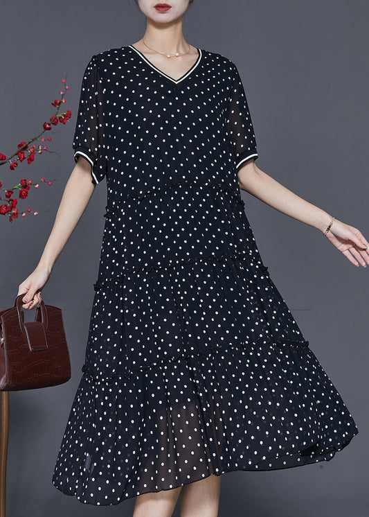 Black Ruffled Exra Large Hem Chiffon Dresses Summer