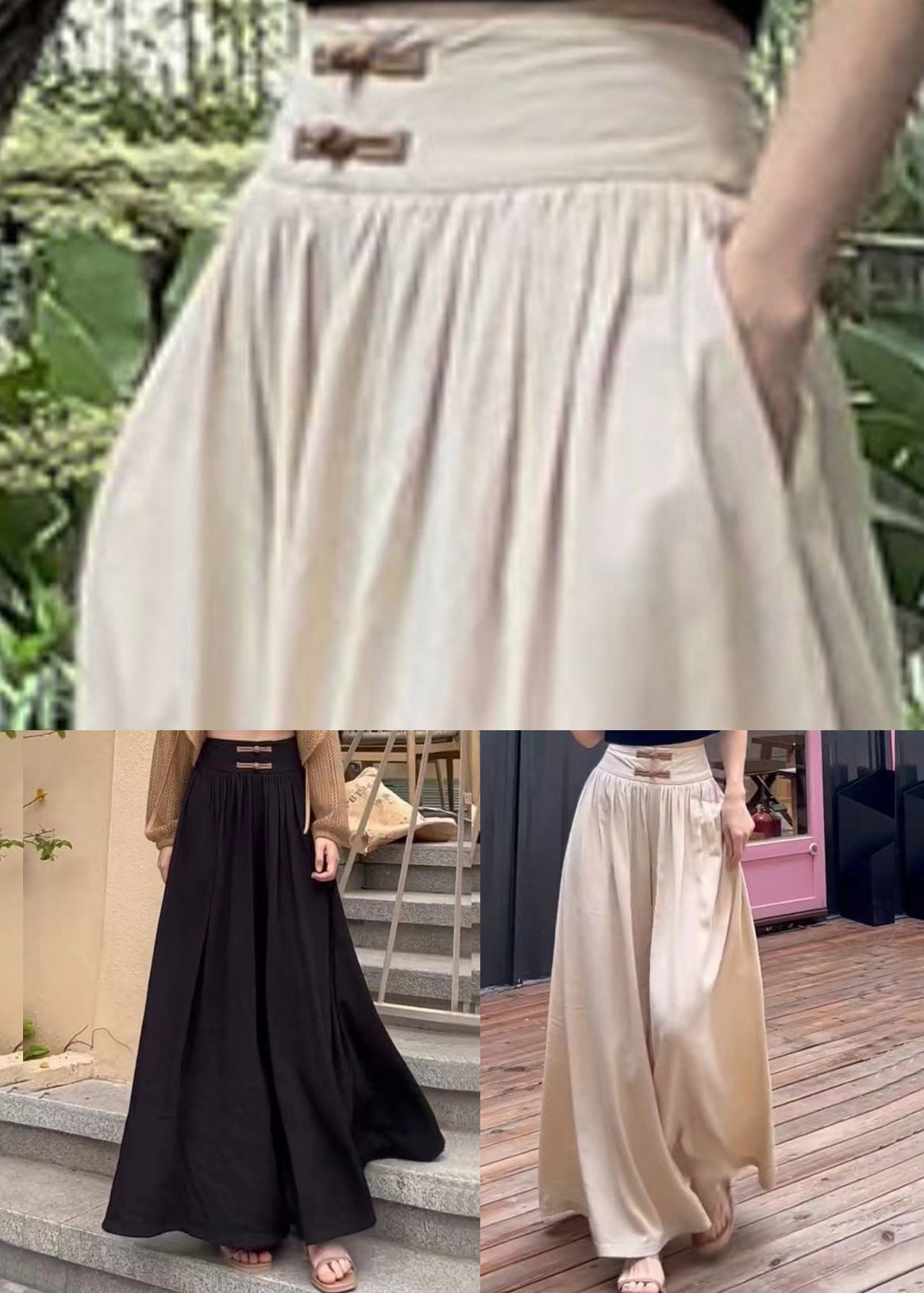Apricot Wrinkled High Waist Cotton Pants Spring
