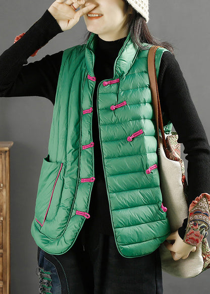 Art Green Pockets Oriental Duck Down Filled Vest Winter