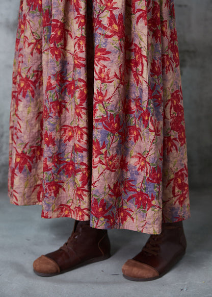 Maple Leaves Print Linen Cinched Dress Summer