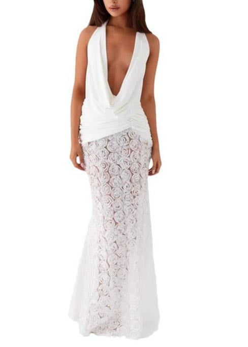 Deep-v Neck Patchwork Halter Dresses Summer