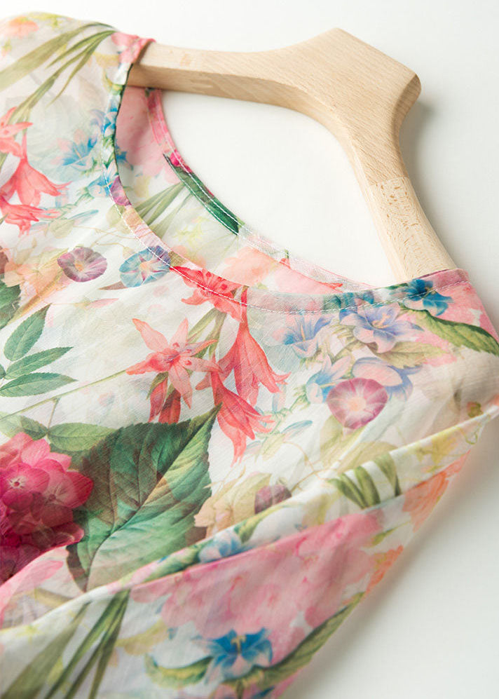 Print Wrinkled Patchwork Chiffon Blouses Lantern Sleeve