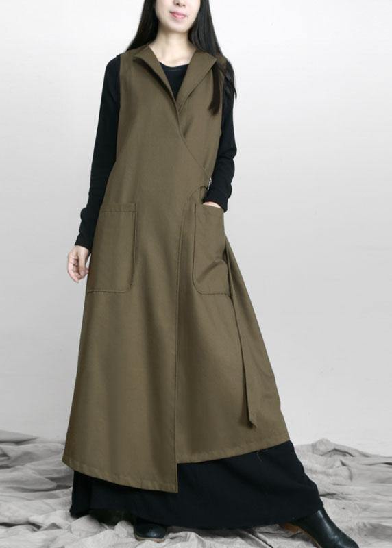 Army Green Asymmetrical Design Pockets Fall Long Waistcoat