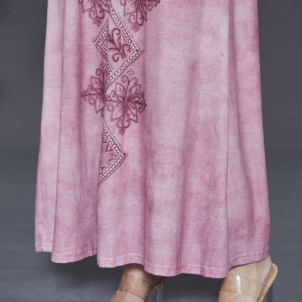 Purple Embroidered Tie Dye Cotton Dress Sleeveless