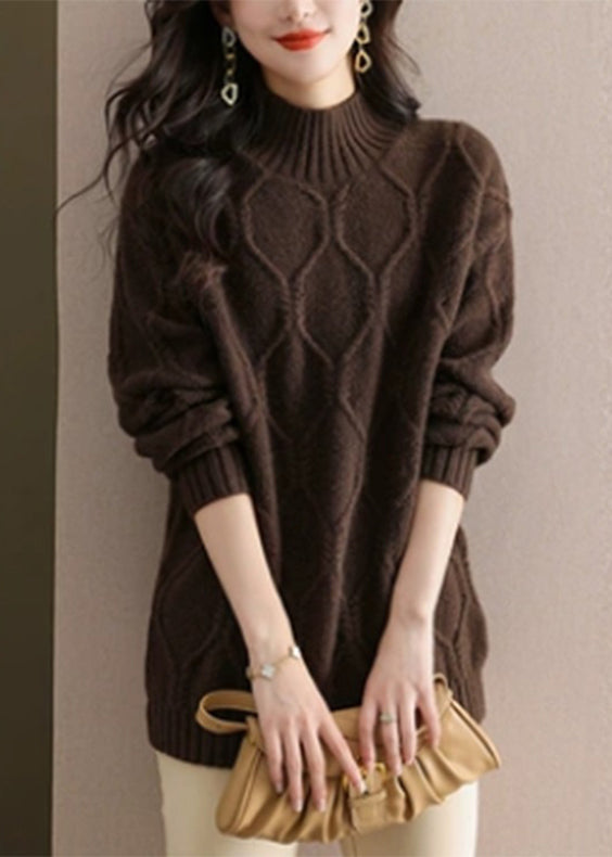 Coffee Turtleneck Cotton Knit Sweaters Winter