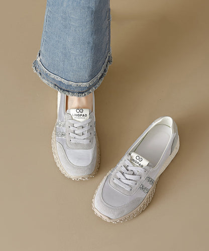 Purple Suede Lace Up Splicing Flat Shoes