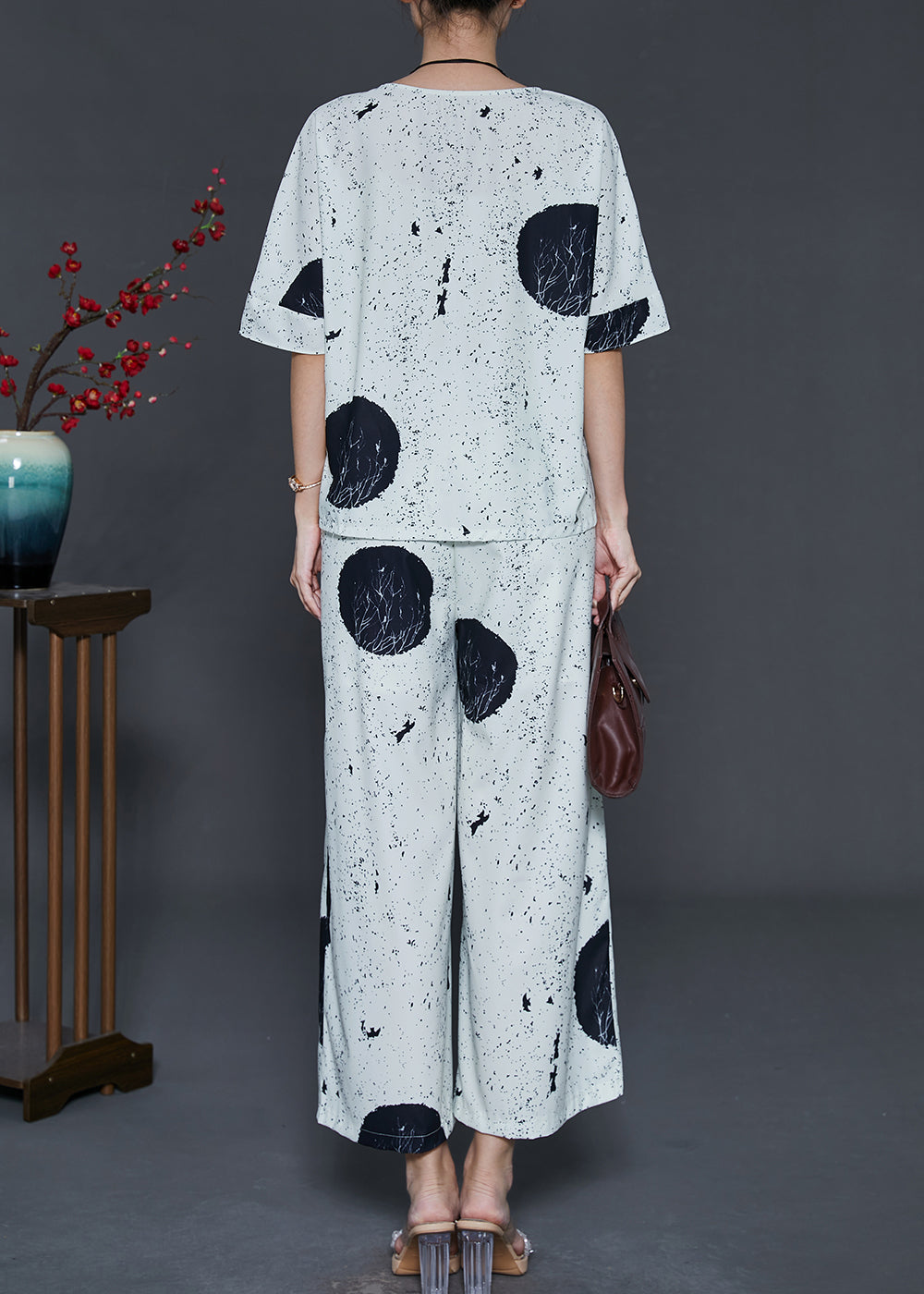 Modern White Oversized Print Chiffon Two Pieces Set Summer