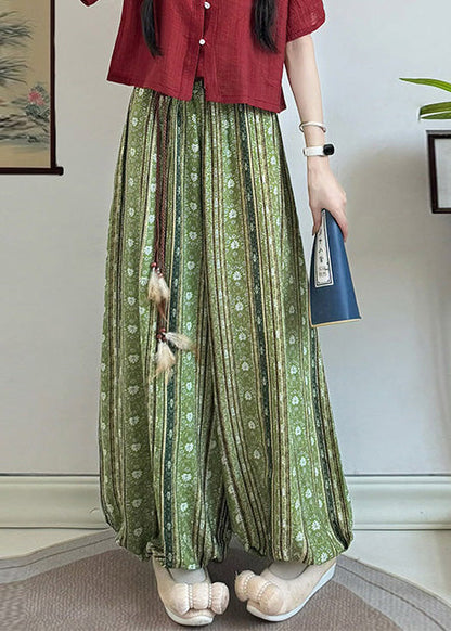 Red Tasseled Print Cotton Lantern Pants Fall
