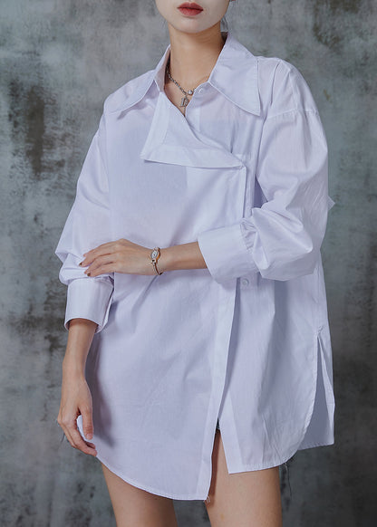 White Asymmetrical Oversized Cotton Blouses Fall