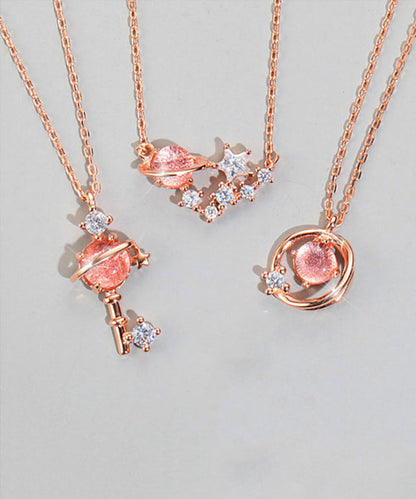 Rose Gold Ovgild Inlaid Gem Stone Zircon Starry Sky Three Piece Set Pendant Necklace