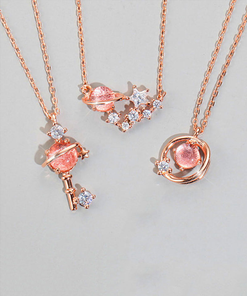 Rose Gold Ovgild Inlaid Gem Stone Zircon Starry Sky Three Piece Set Pendant Necklace