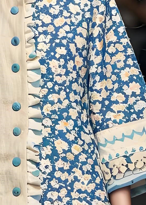 Ruffled Print Pockets Patchwork Cotton Coats Spring