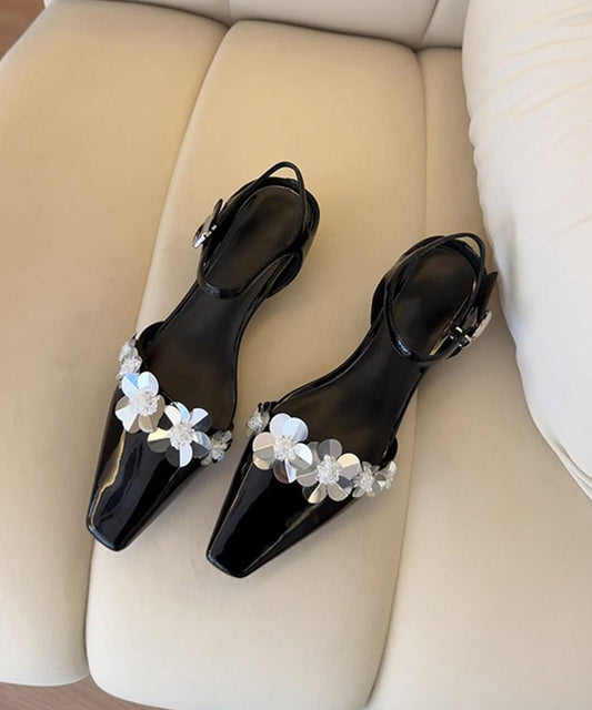 Black Faux Leather Splicing Chunky Sandals