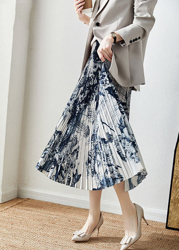 Black Wrinkled Print Chiffon Skirt Summer