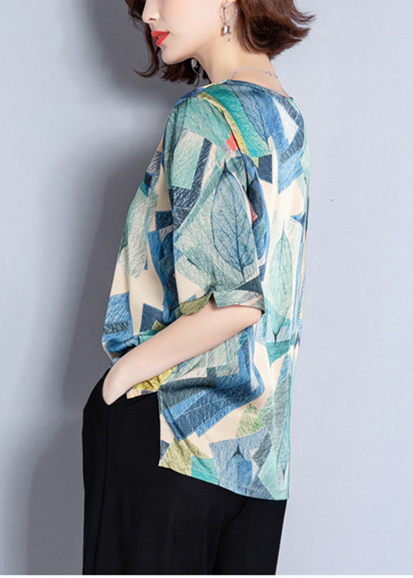 Red Print Oversized Low High Design Silk Top Summer