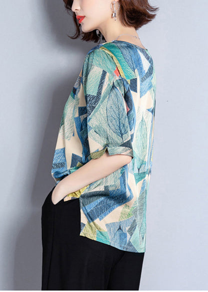 Red Print Oversized Low High Design Silk Top Summer