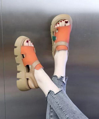 Orange Peep Toe Buckle Strap Splicing Platform Sandals