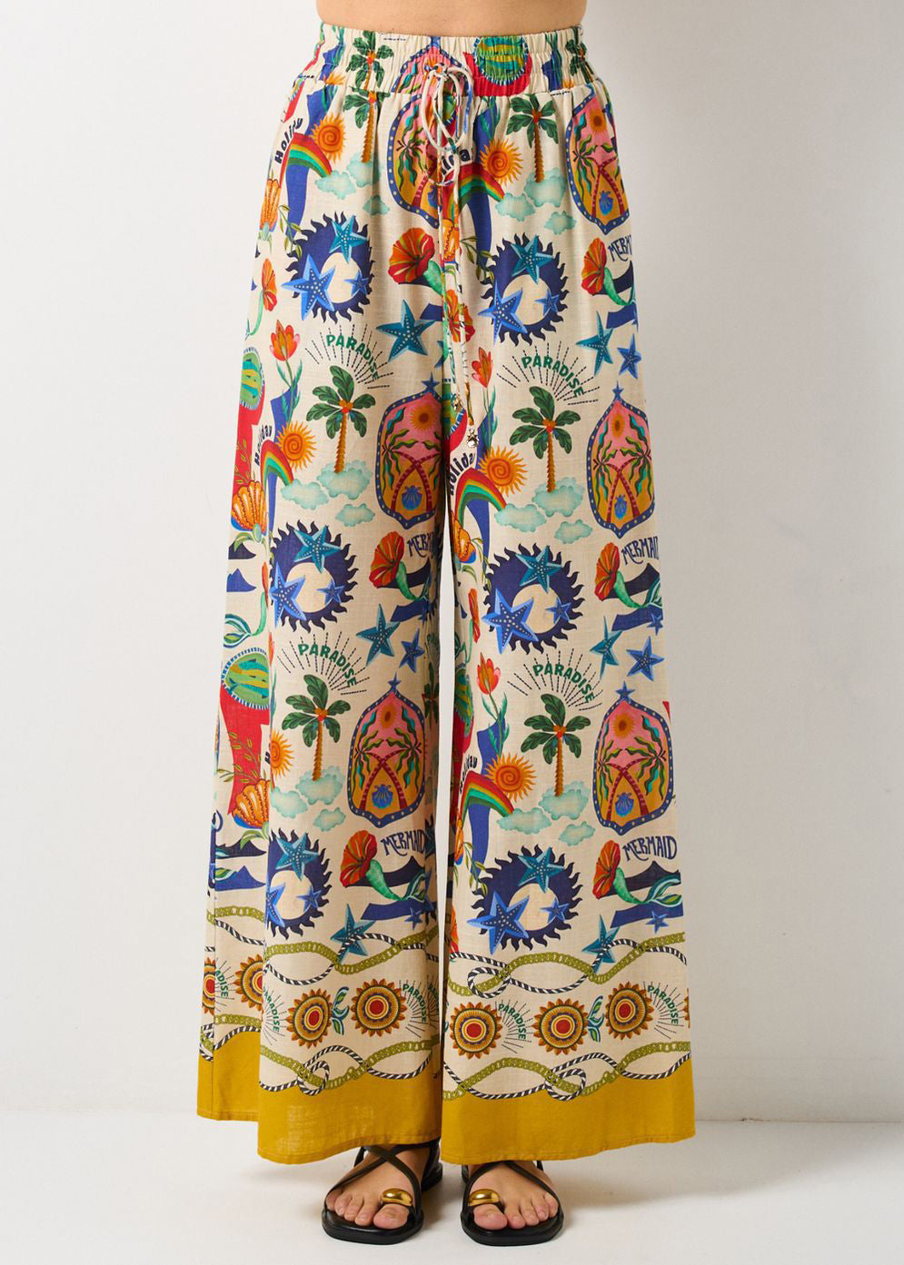 New Pink Print Shirts and Wide Leg Pants Two Pieces Set Summer