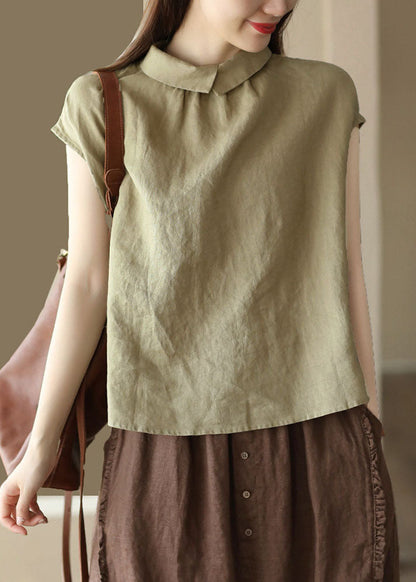 Khaki Patchwork Linen Shirts Wear on Both Sides Button Summer
