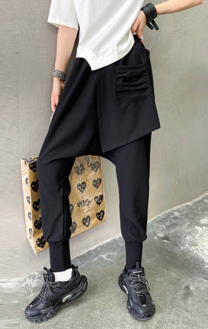 Asymmetrical Design Harem Harem Cotton Pants