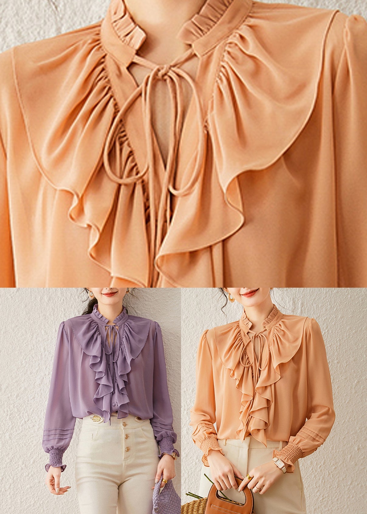 Purple Ruffled Patchwork Tie Lace Shirt Fall