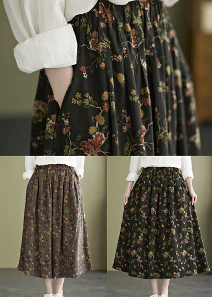 Black Print Cotton a Line Skirt Exra Large Hem Pockets Fall