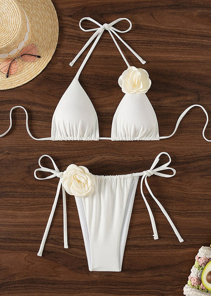White Lace Up Bikini Swimsuit Set