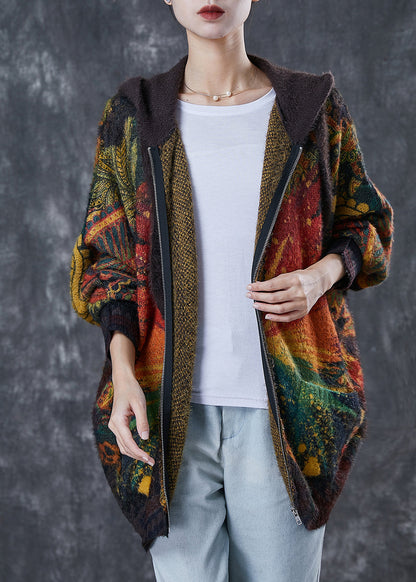 Chocolate Hooded Tie Dye Knit Jacket Winter