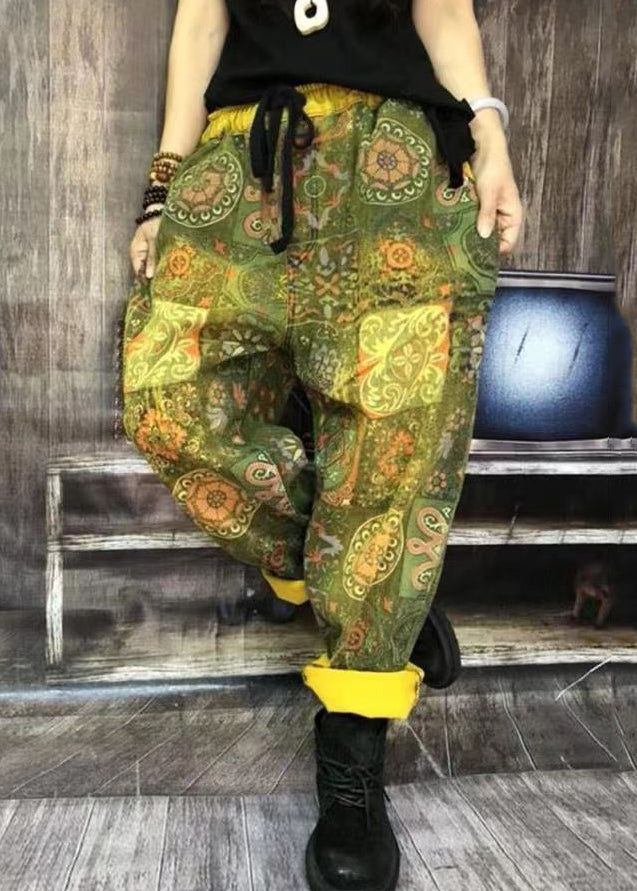 Autumn New Green Print Denim Harlan Pants