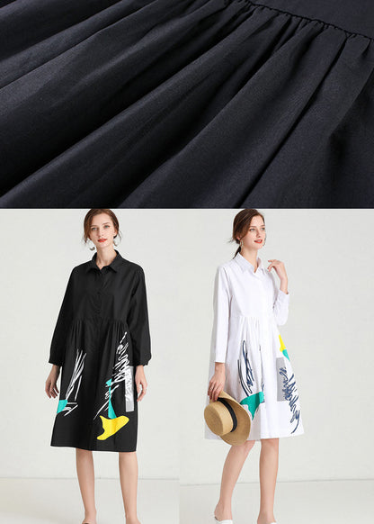 Black Print Patchwork Shirts Dress Fall