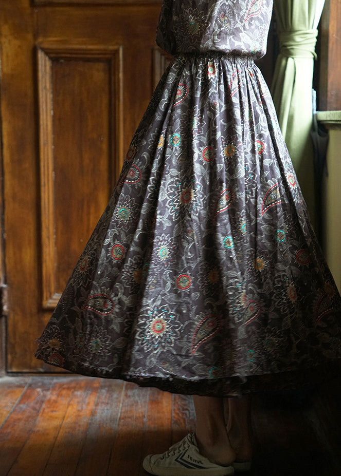 Black Elastic Waist Drawstring Print Patchwork Cotton Skirt Spring